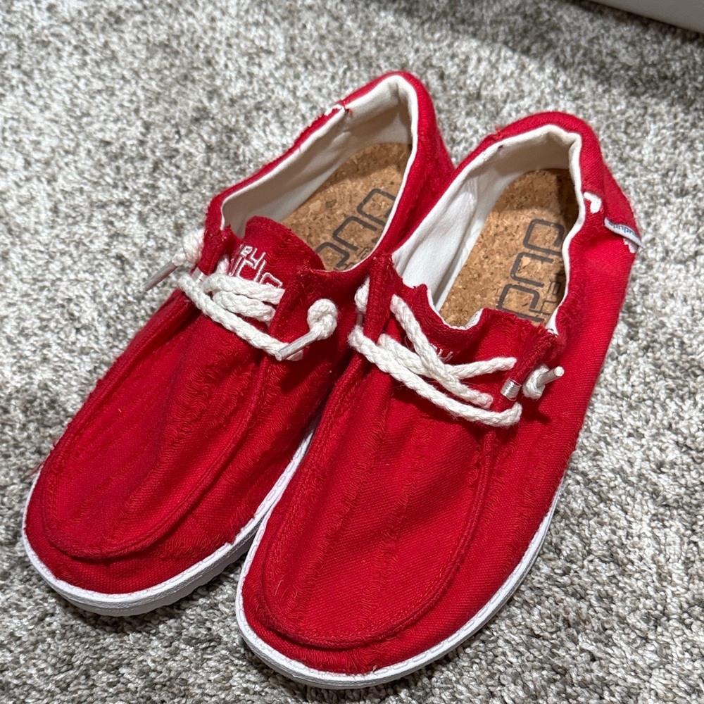 Hey Dude Women's Red Canvas Shoes